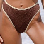 Dark Coffee Contrast Jacquard Bikini Bottom