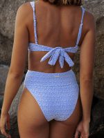 Blue Jacquard High Waist Bikini Bottom - Image 2