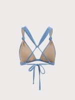 Blue V-Neck Knot Triangle Bikini Top - Image 11