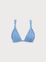 Blue V-Neck Knot Triangle Bikini Top - Image 10