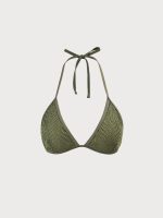 Army Green Crochet Halter Triangle Bikini Top - Image 6