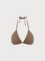 Brown Crochet Halter Triangle Bikini Top - Image 5