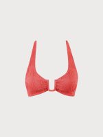 Red Jacquard U-Ring Cross Back Bikini Top - Image 6