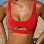 Red Lurex Cut Out Bikini Top