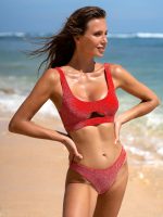 Red Lurex Cut Out Bikini Top - Image 9