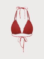 Red Gingham Double Strap Triangle Bikini Top - Image 7