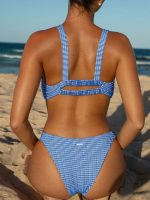 Blue Textured Striped Knot Bikini Top - Image 4