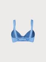 Blue Textured Striped Knot Bikini Top - Image 6