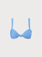 Blue Textured Striped Knot Bikini Top - Image 5