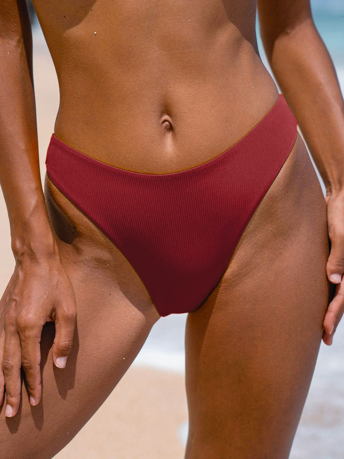 women-knitted-nylon-bikini-bottoms-sustainable-bikinis-pkdk3p Wine Red Solid Bikini Bottom - Image 1