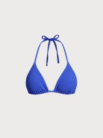 Blue Solid Halter Triangle Bikini Top - Image 5