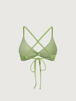 Light Green Textured Twist Cross Back Bikini Top - Image 6