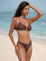 Brown Print Polka Dot U-Ring Bikini Top - Image 5