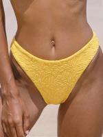 Yellow Textured Floral Bikini Bottom
