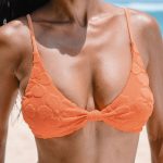 Orange Floral Jacquard Knot Bikini Top