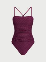Burgundy Textured Criss-cross One-Piece Swimsuit - Image 6