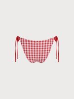 Red Gingham Textured Tie Bikini Bottom - Image 7