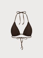 Dark Coffee Ruffled Halter Triangle Bikini Top - Image 10